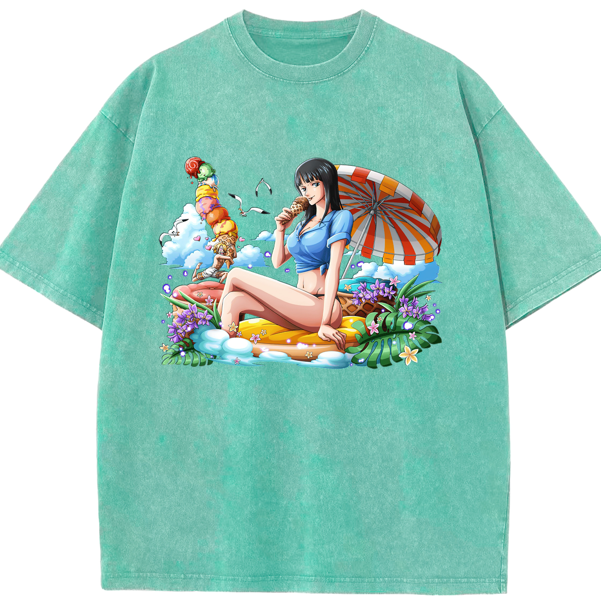 ワンピース ニコ・ロビン ONE PIECE Nico Robin 綿100% ヴィンテージ風 半袖Tシャツ（フロントプリント）